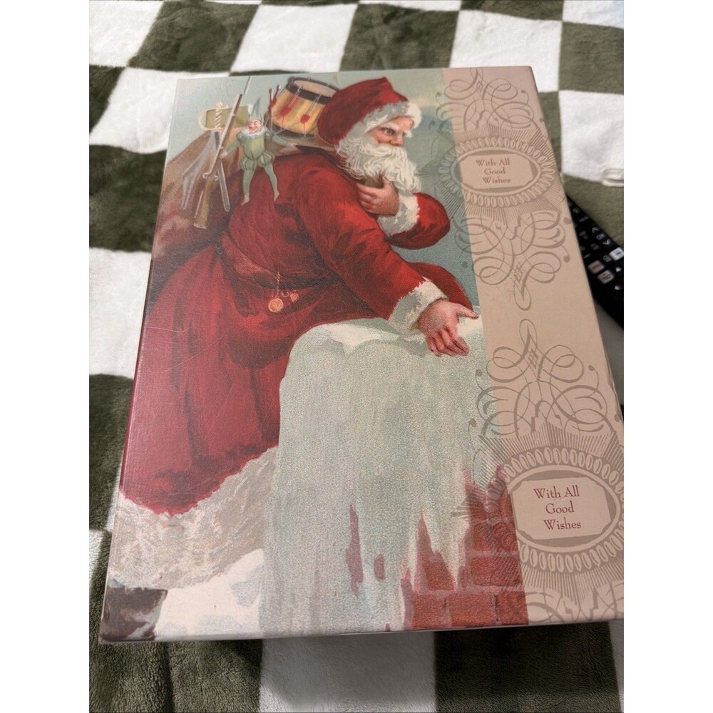 Tri-Coastal Design Christmas Gift Box Red Beige Green Santa Claus 2007 Cardboard